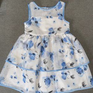 Girls White/Blue Floral Dress Size 5